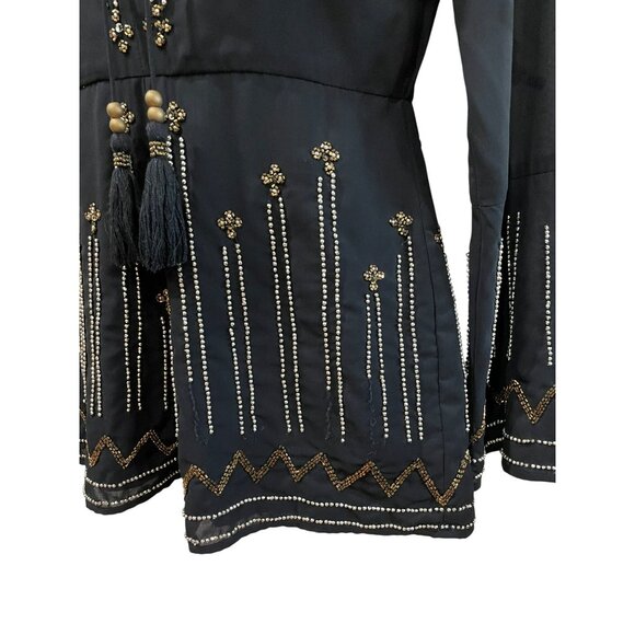 Ale By Alessandra X Revolve Edite Embellished Black Romper W/ Long Sleeves & Bea - Picture 9 of 11